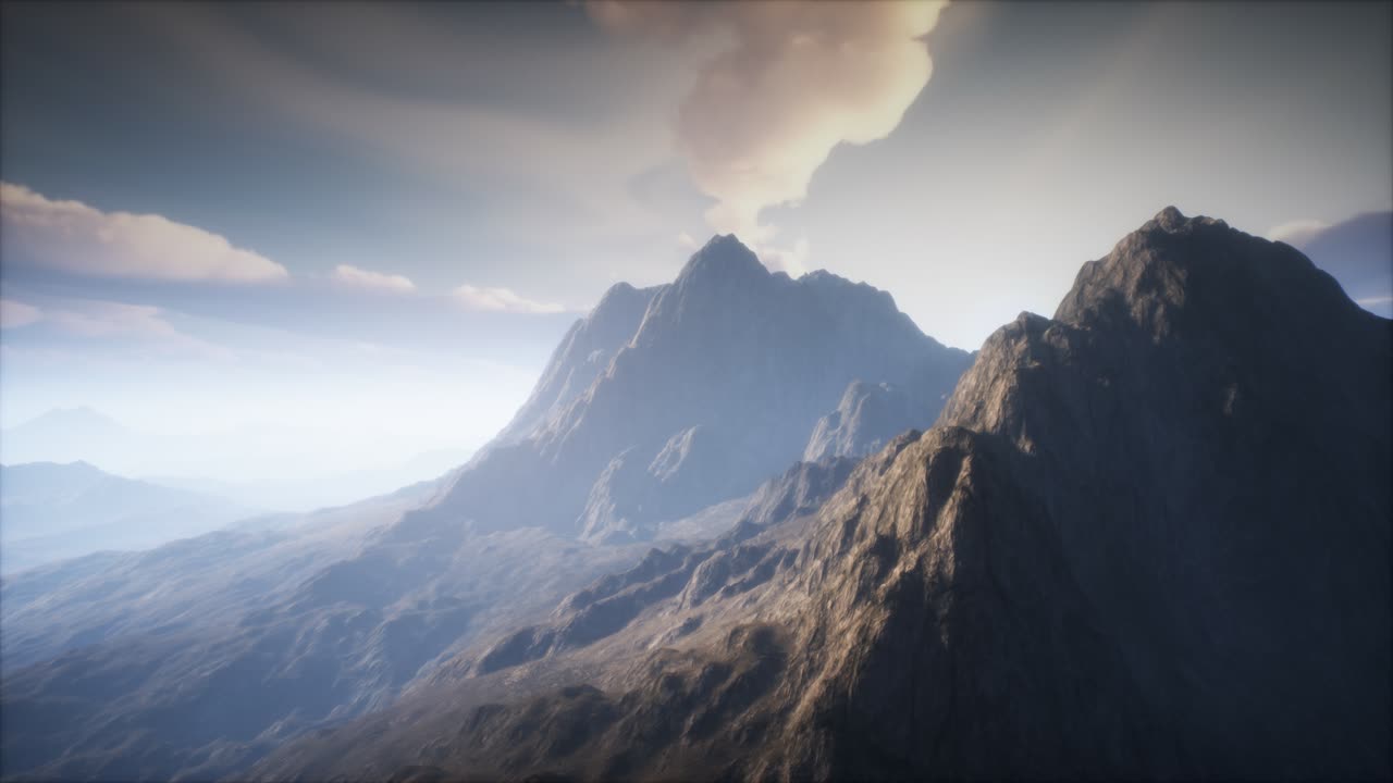 paisaje del cráter del volcán con niebla