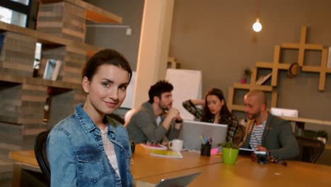 woman using digital tablet