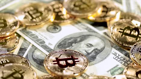 Gold-Bit-Coin-BTC-coins-and-dollar-bills.