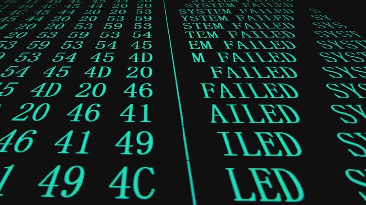 Programmfehler: Text „SYSTEM FEHLGESCHLAGEN“ auf dem PC-Bildschirm.
