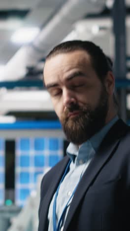 vertical video engineer consultant in formal suit inspecting the industrial operations