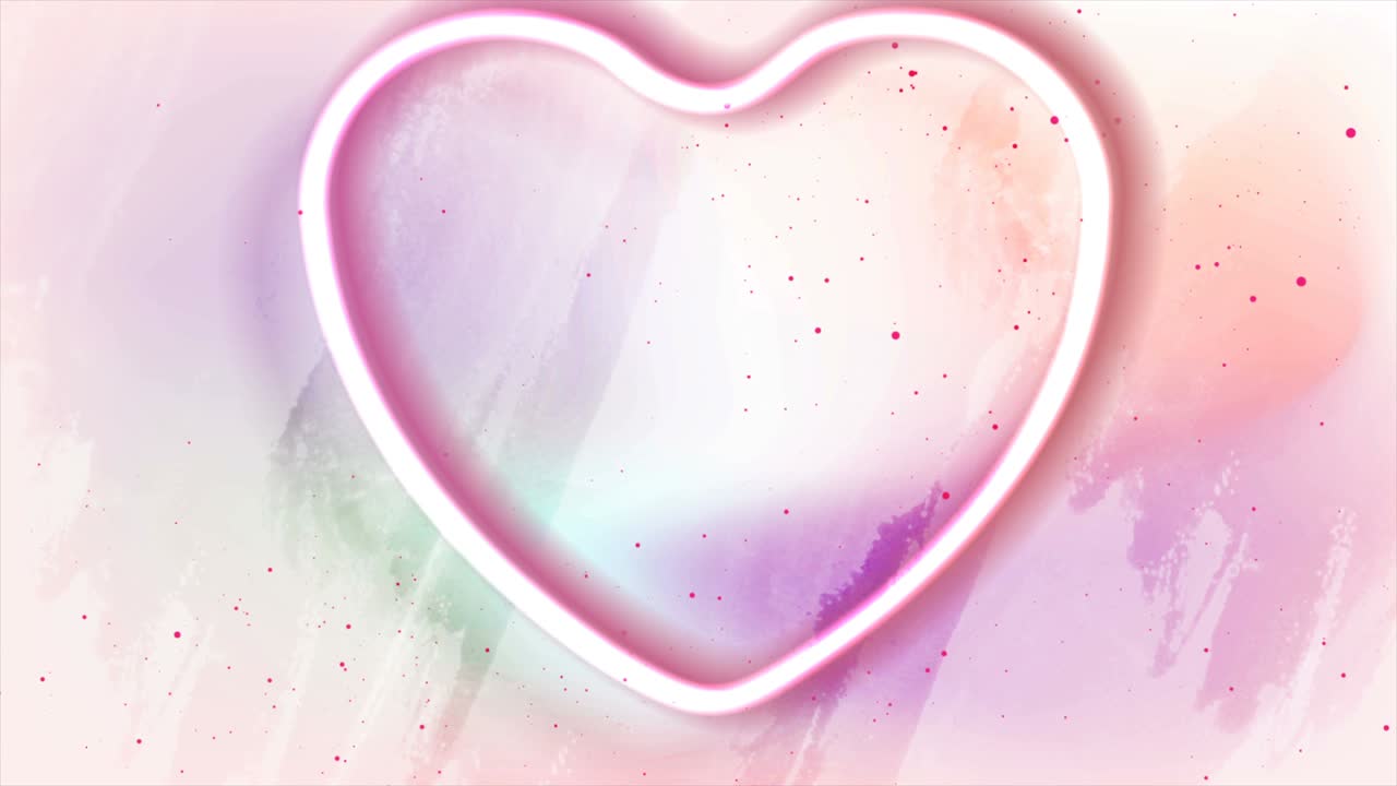 네온 반이는 심장 파스텔 그룬지 수채화 배경 비디오 애니메이션