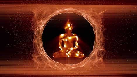 abstract buddha meditating position with ring of golden shine plasma background 10 seconds loopable