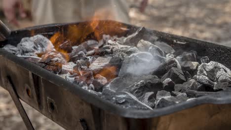 cinemagraph de humo en el carbón quemado en una parrilla de barbacoa