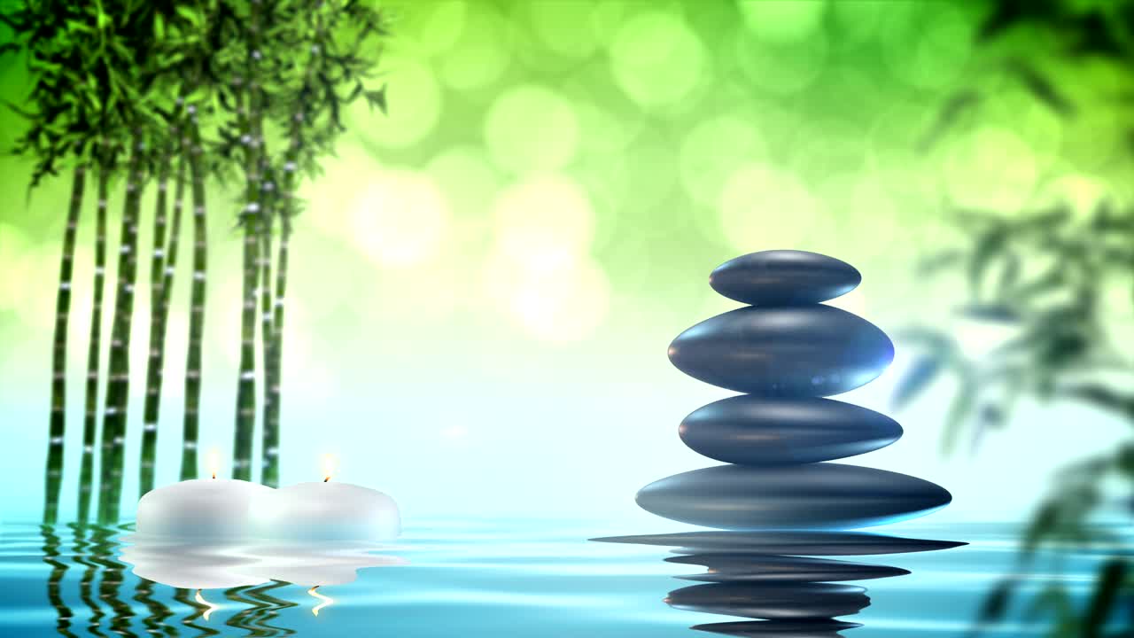 piedras zen con bambú y bucle de agua