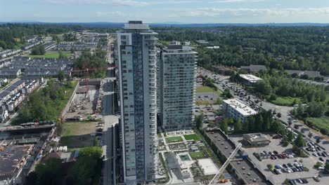 high-rise condo and townhomes in langley, bc, canada. - aerial shot