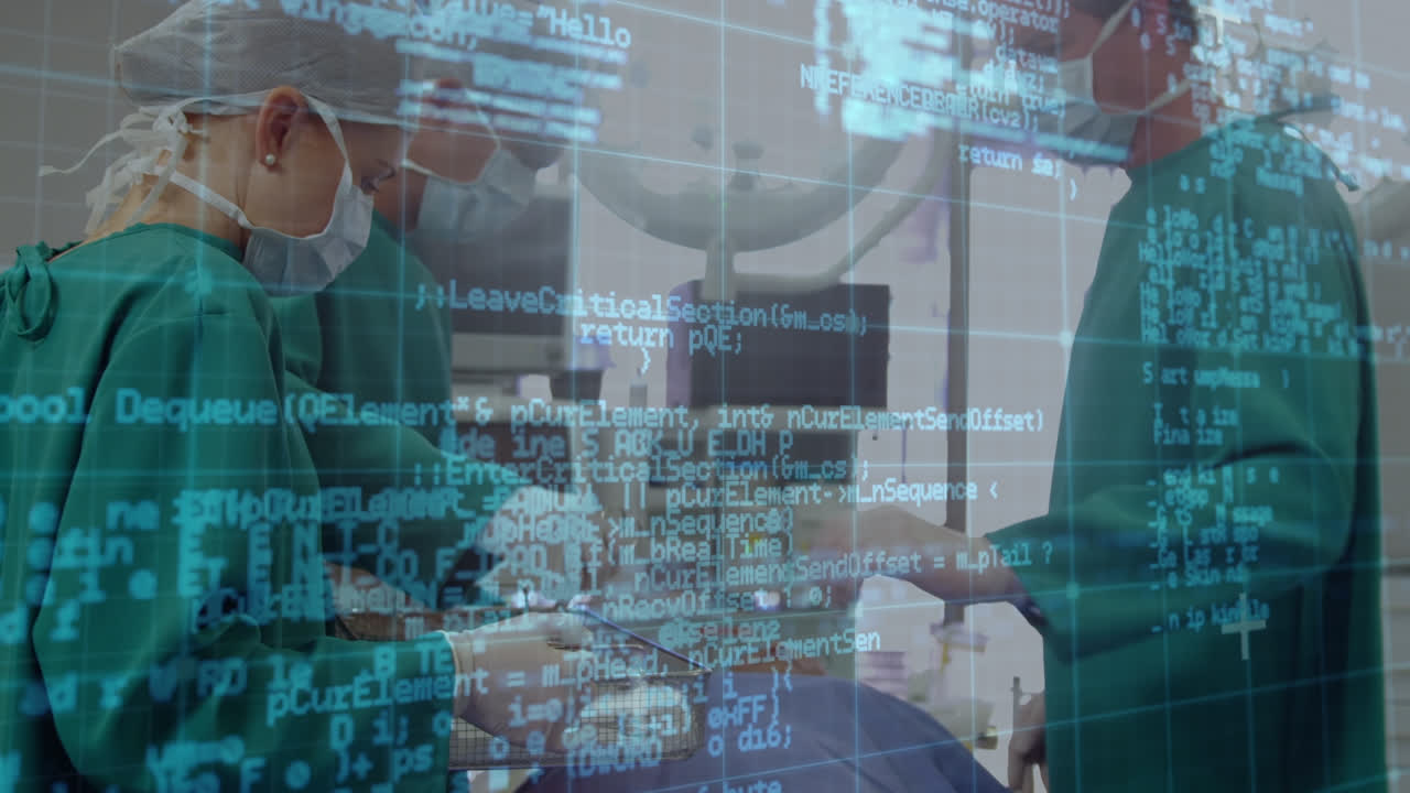 다양한 남성과 여성 외과 의사에 대한 데이터 처리 애니메이션