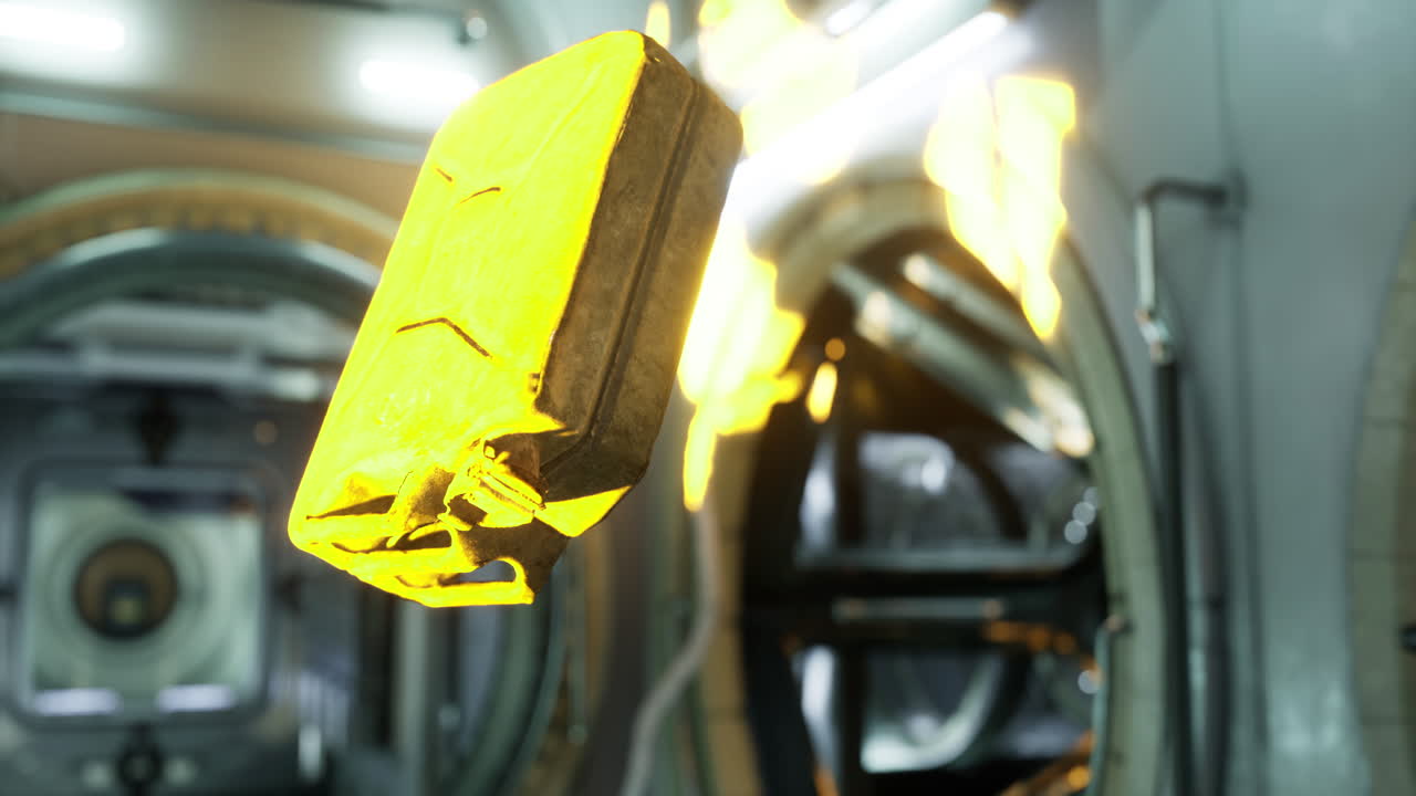 Floating golden canister in a futuristic illuminated environment