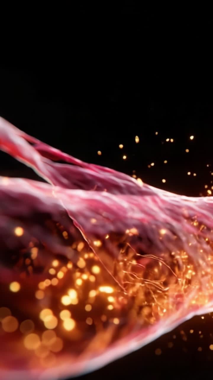 Un flusso astratto di colori vivaci e luci scintillanti che crea un'esperienza visiva dinamica con movimento fluido su uno sfondo scuro.