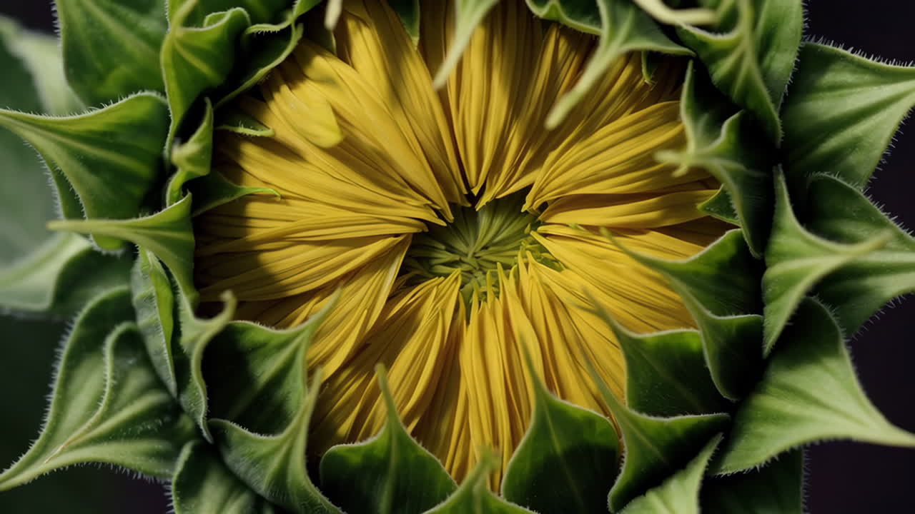 Close-up of an Unfurling Sunflower Bud