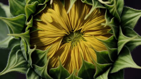 close-up of an unfurling sunflower bud