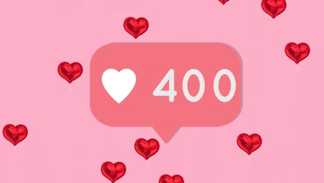 icono del corazón con números crecientes en la burbuja de habla contra múltiples corazones rojos flotando