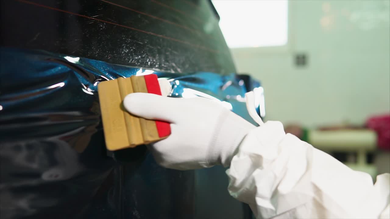 la aplicación de envoltura de vinilo a un coche