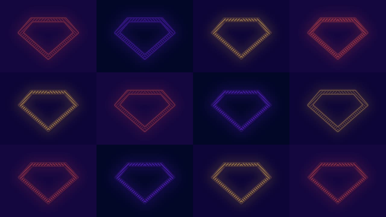 Diamonds pattern with pulsing neon rainbow light
