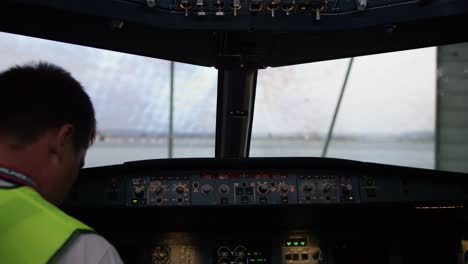 airplane cockpit view during flight preparation