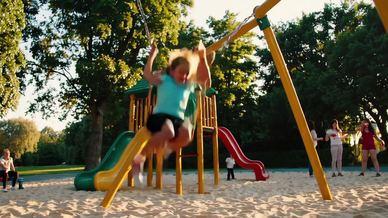 Happy Girl Swinging on Playground