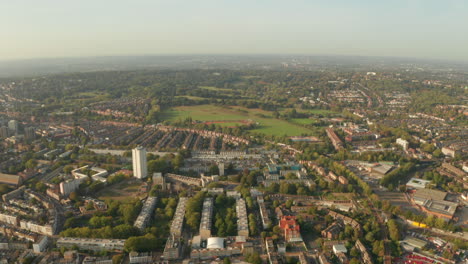 aerial shot towards hampstead heath park