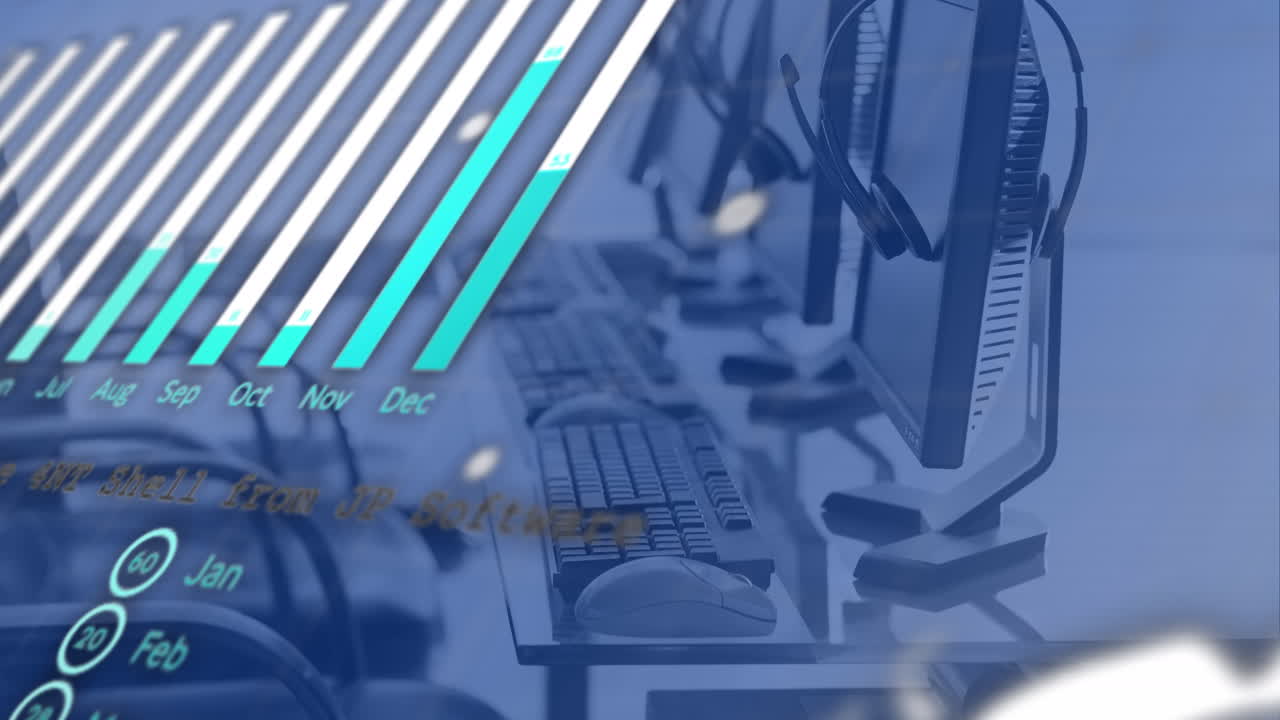 오피스 데스크에 대한 통계 데이터 처리의 애니메이션