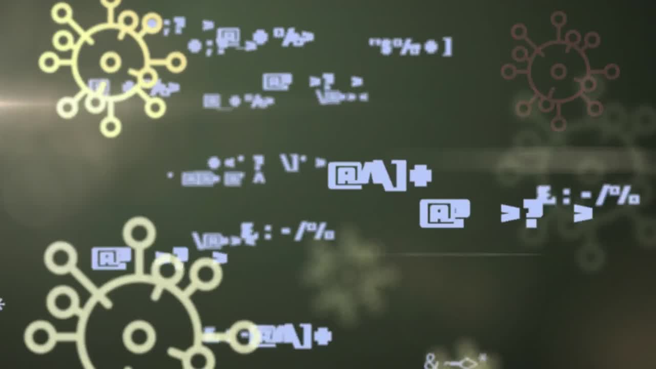 símbolos que cambian contra las células de covid-19 iconos en fondo oscuro