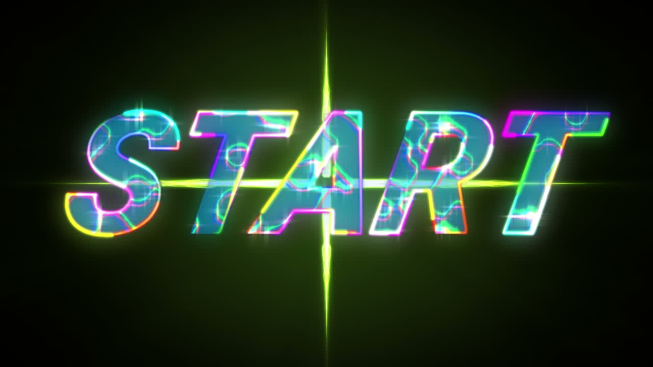 animación del texto de inicio sobre rastros de luz sobre fondo negro