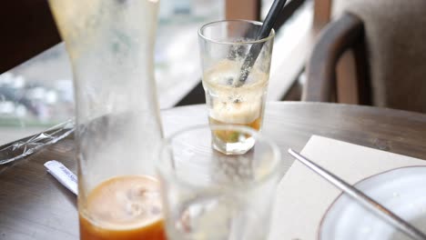 empty drinks on a table in a cafe