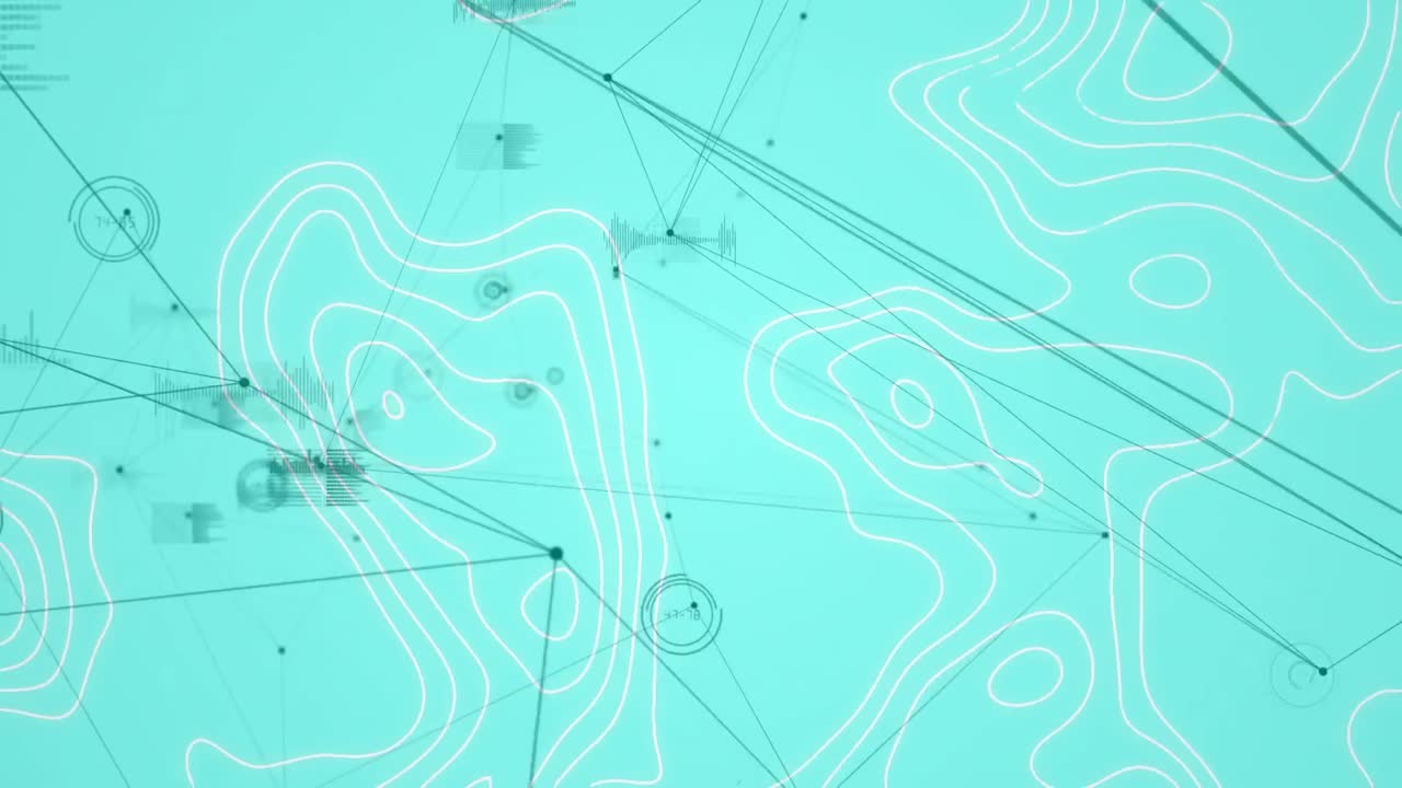 녹색 배경에 있는 데이터 처리 및 연결 네트워크의 애니메이션