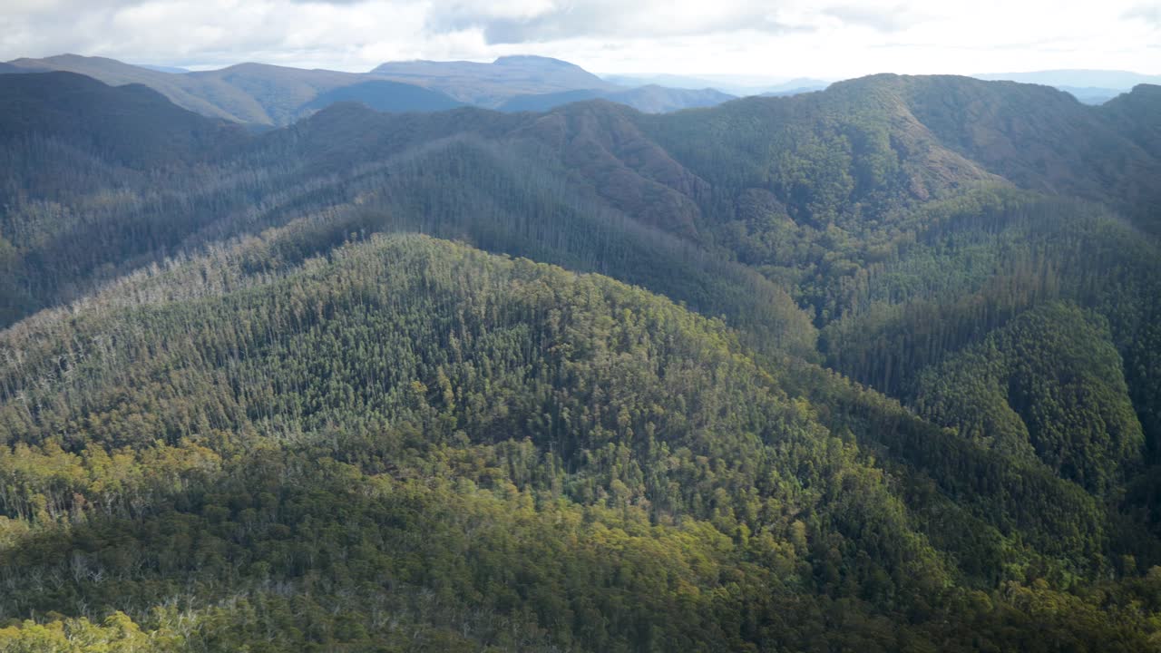Panning shot of the mountains in the Victorian high country Australia