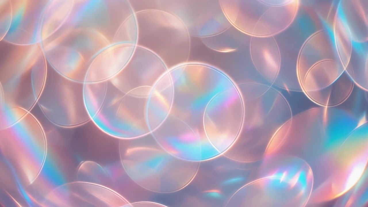 Sfondo astratto di cerchi bokeh iridescenti e scintillanti.