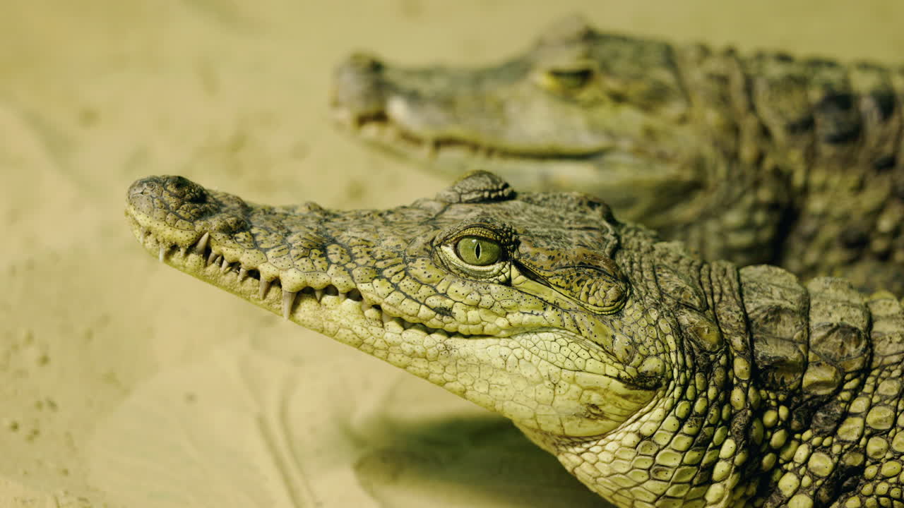 Close-up of two young crocodiles