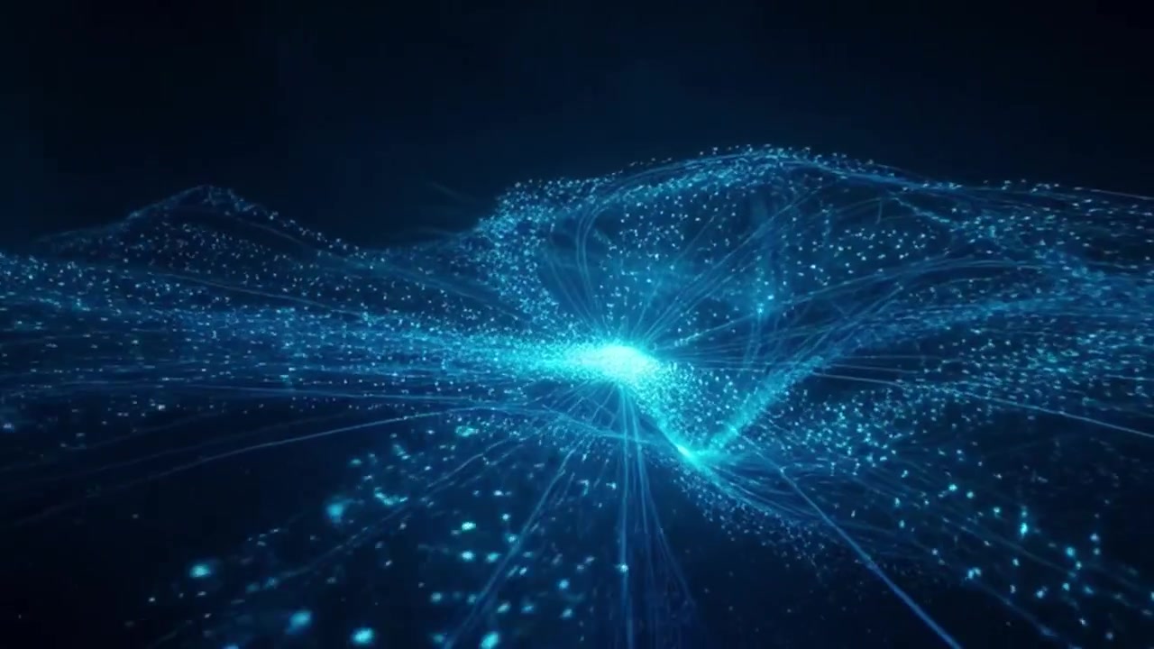 Abstract Digital Network Flow with Glowing Blue Particles