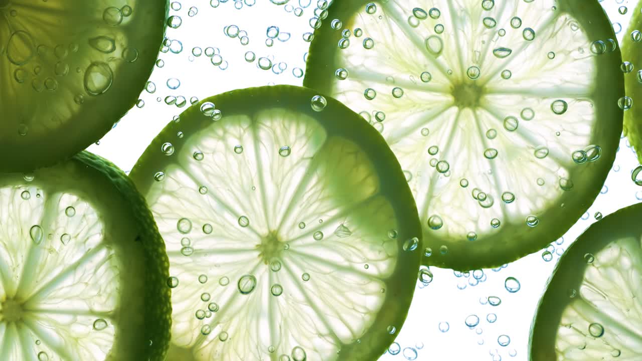 лимоновые кусочки, падающие глубоко под воду. снято на супер медленной камере 1000 кадров в секунду.