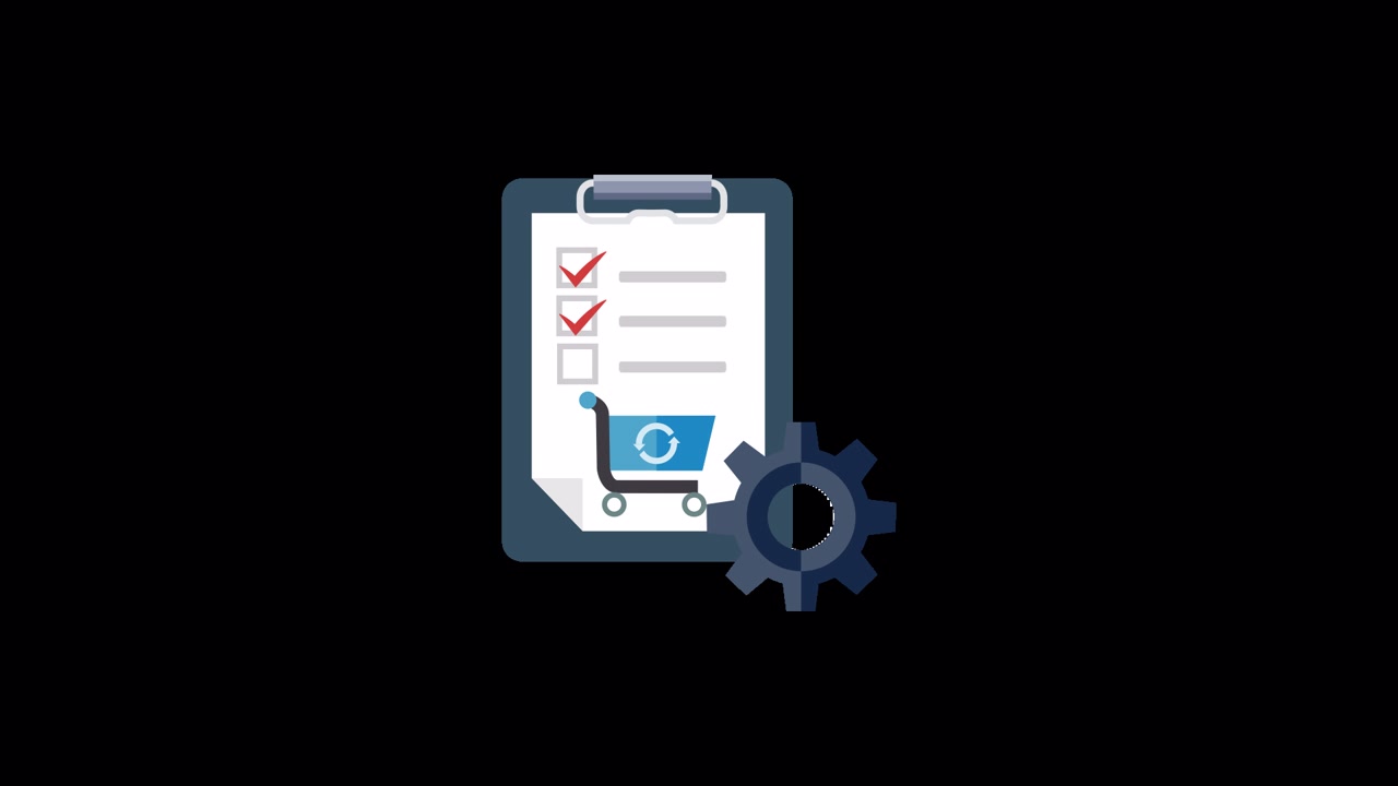Animated Icon of Checklist, Shopping Cart, and Gear