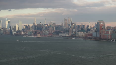 aerial view of new york city. shot along the hudson river in new york city.