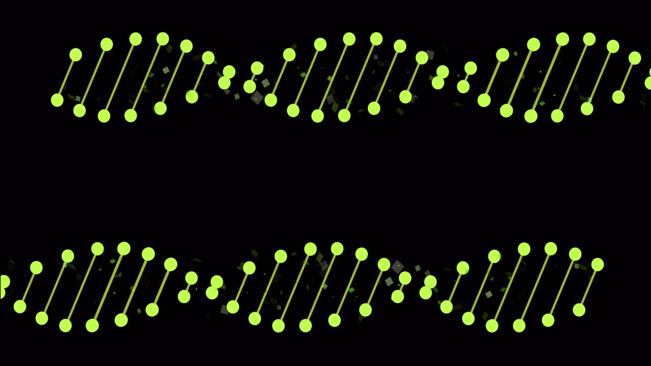 animación de cadenas de adn con manchas de luz en fondo negro