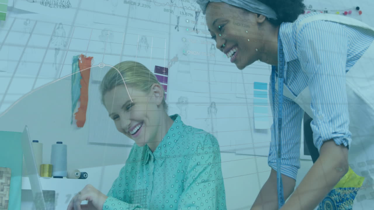 animación del procesamiento de datos financieros sobre diversas personas de negocios en la oficina