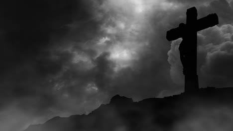 silhouette of god jesus crucified thunderstorm background