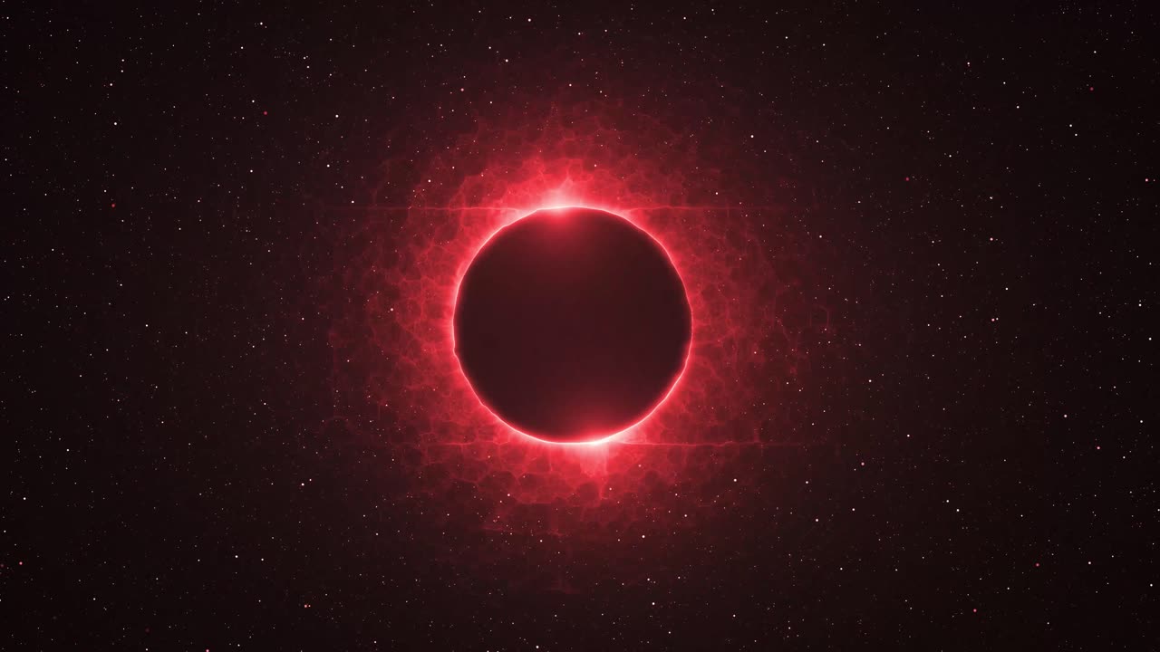 esfera bloqueando el sol creando luz roja ardiente alrededor en el espacio exterior