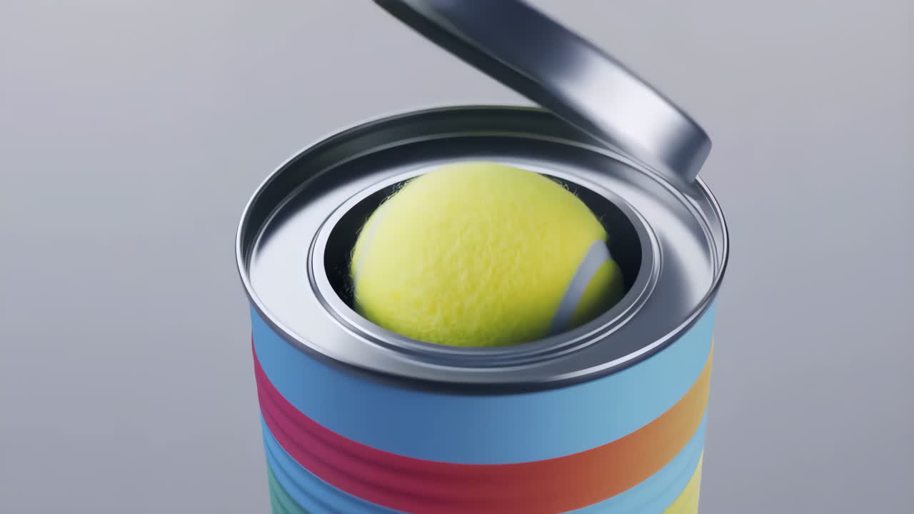 A tennis ball inside an open can