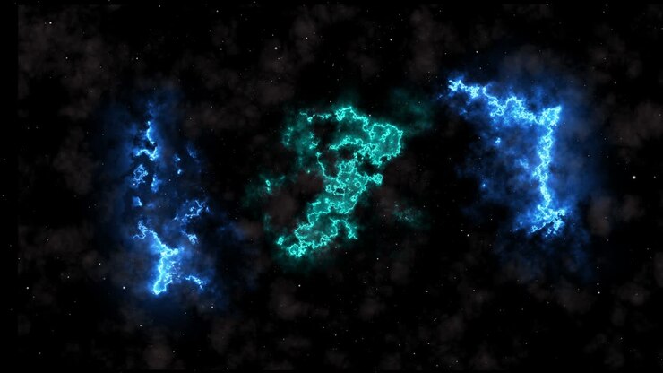 Animazione in loop continuo di volo attraverso nebulosa e stelle luminose.