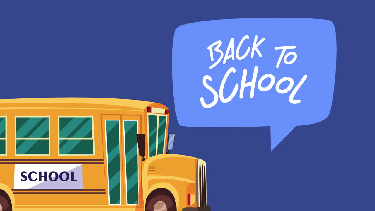 terug naar school lettering in bubbel met schoolbus