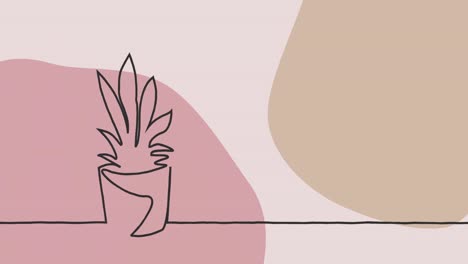 Animation-of-drawing-of-plant-in-black-outline-against-pastel-pink-and-brown-background