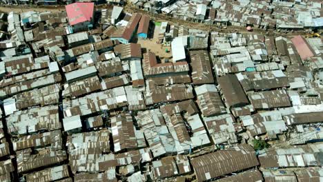 aerial top down of destroyed and cheap housing area of kibera slums in nairobi, africa