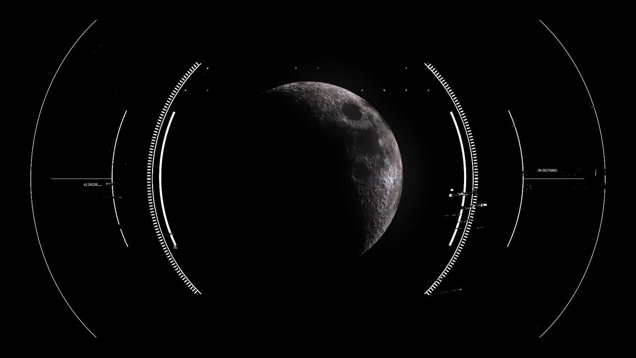 el escáner de visualización de hud se involucra en la trayectoria lunar de la media luna con el objetivo circular