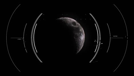 hud display scanner engages lunar trajectory of half moon with circular target