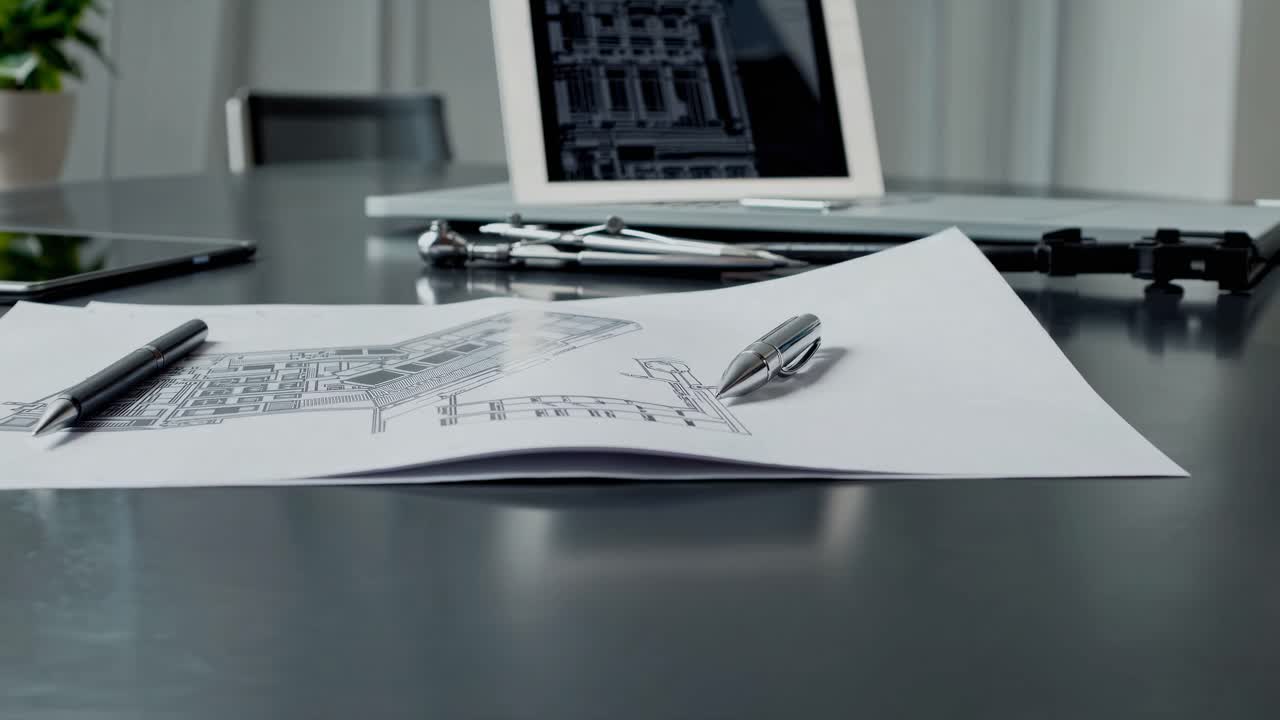 Architectural Drawings on a Desk