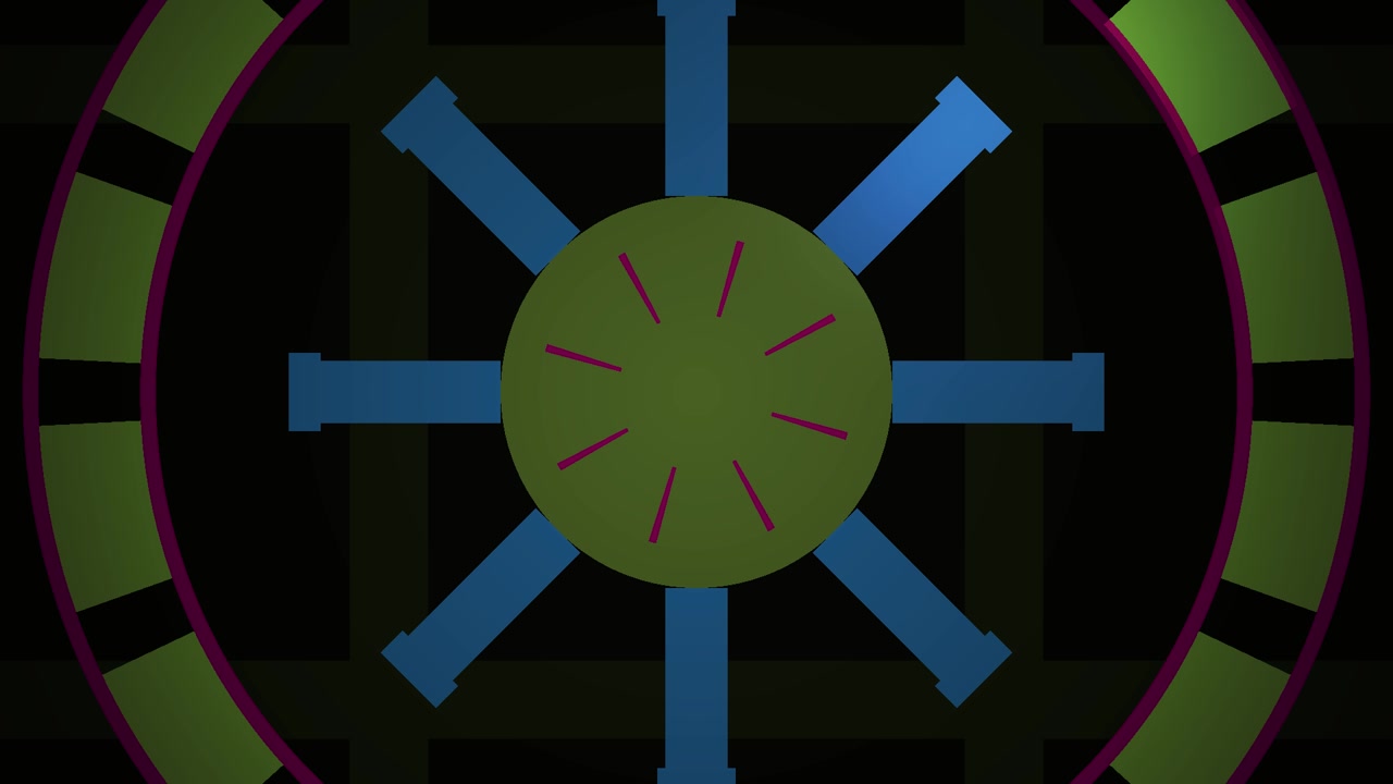 Abstract Geometric Animation with Rotating Radial Shapes and Circles