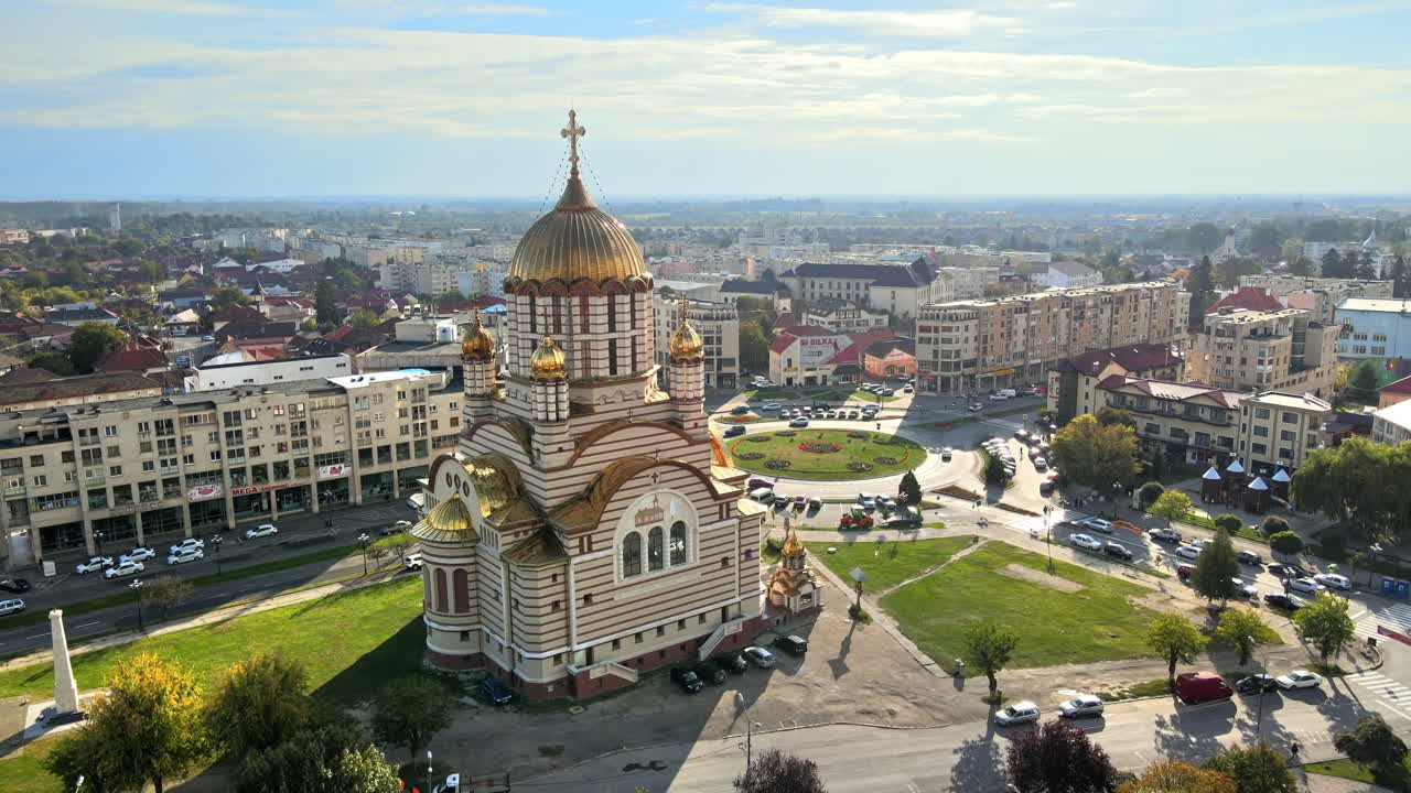 Aerial View of a Cathedral and Cityscape