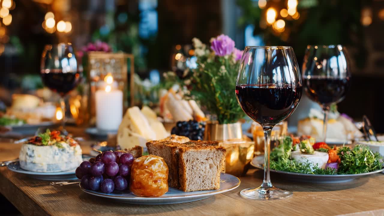Elegante tavola imbandita con vino e formaggio per una cena