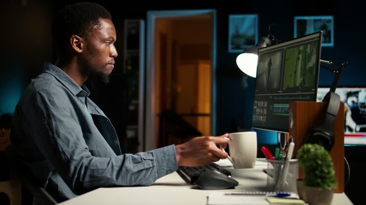 Video maker producing montage with artistic software for color adjustment