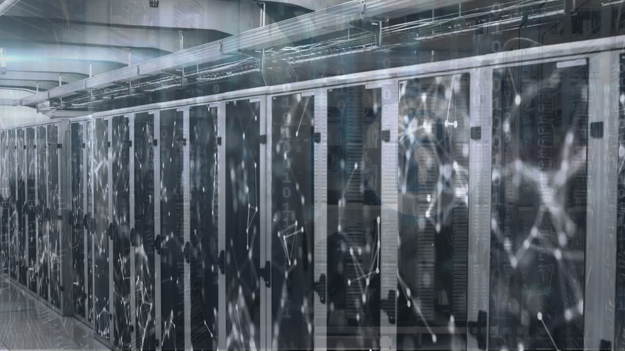 이진 코딩의 애니메이션과 컴퓨터 서버 방에 대한 연결 네트워크